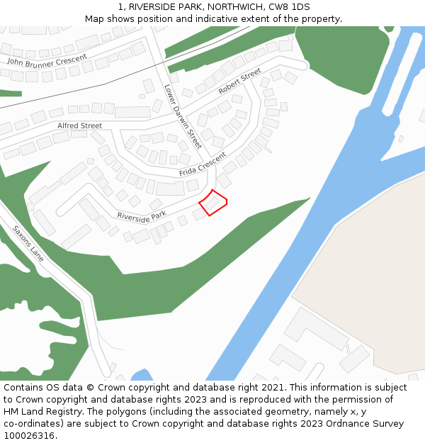 1, RIVERSIDE PARK, NORTHWICH, CW8 1DS: Location map and indicative extent of plot