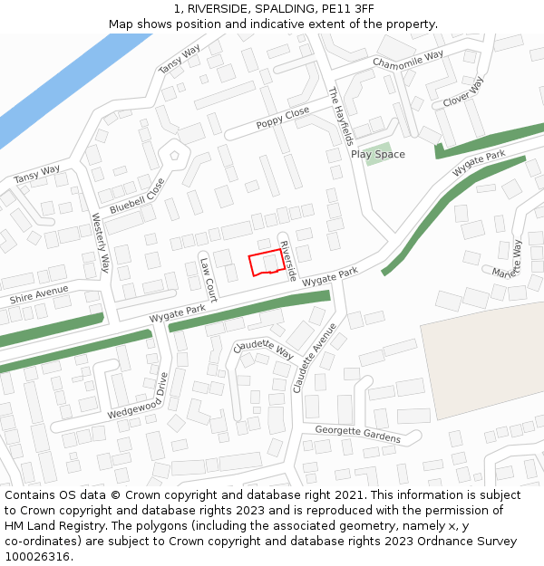 1, RIVERSIDE, SPALDING, PE11 3FF: Location map and indicative extent of plot