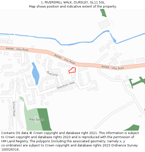 1, RIVERSMILL WALK, DURSLEY, GL11 5GL: Location map and indicative extent of plot