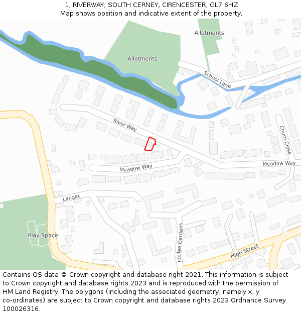 1, RIVERWAY, SOUTH CERNEY, CIRENCESTER, GL7 6HZ: Location map and indicative extent of plot