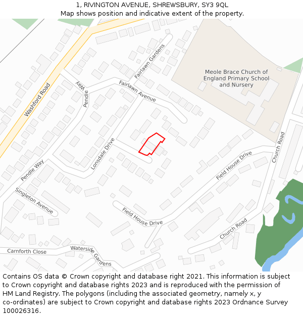 1, RIVINGTON AVENUE, SHREWSBURY, SY3 9QL: Location map and indicative extent of plot