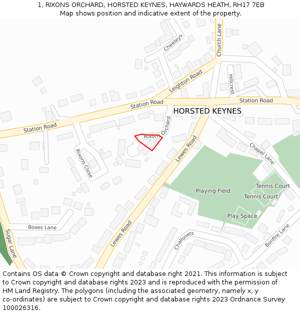 1, RIXONS ORCHARD, HORSTED KEYNES, HAYWARDS HEATH, RH17 7EB: Location map and indicative extent of plot