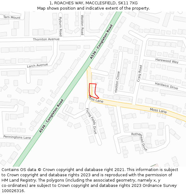 1, ROACHES WAY, MACCLESFIELD, SK11 7XG: Location map and indicative extent of plot