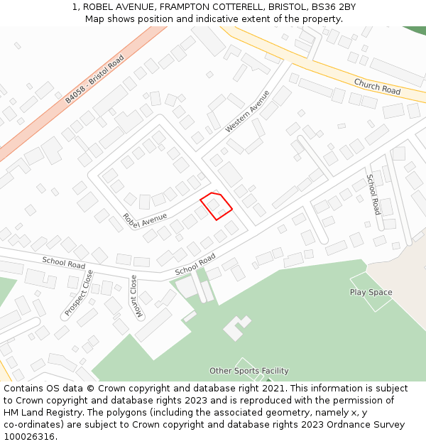 1, ROBEL AVENUE, FRAMPTON COTTERELL, BRISTOL, BS36 2BY: Location map and indicative extent of plot