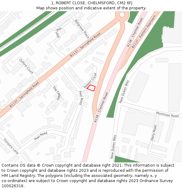 1, ROBERT CLOSE, CHELMSFORD, CM2 6FJ: Location map and indicative extent of plot