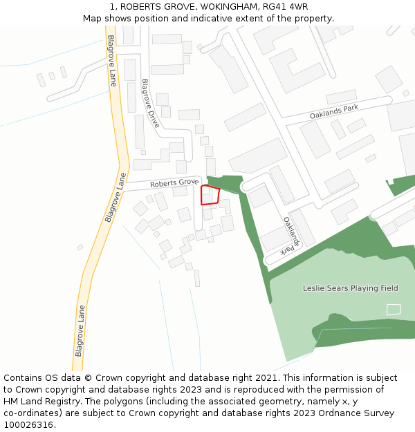 1, ROBERTS GROVE, WOKINGHAM, RG41 4WR: Location map and indicative extent of plot