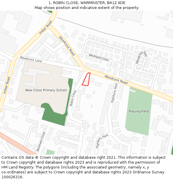 1, ROBIN CLOSE, WARMINSTER, BA12 9DE: Location map and indicative extent of plot