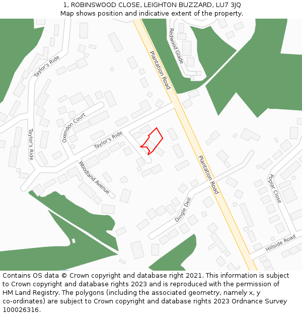 1, ROBINSWOOD CLOSE, LEIGHTON BUZZARD, LU7 3JQ: Location map and indicative extent of plot