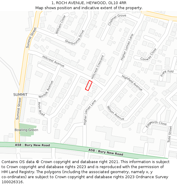1, ROCH AVENUE, HEYWOOD, OL10 4RR: Location map and indicative extent of plot