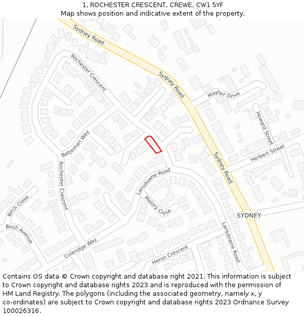 1, ROCHESTER CRESCENT, CREWE, CW1 5YF: Location map and indicative extent of plot