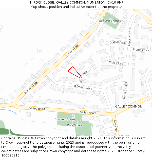 1, ROCK CLOSE, GALLEY COMMON, NUNEATON, CV10 9NF: Location map and indicative extent of plot