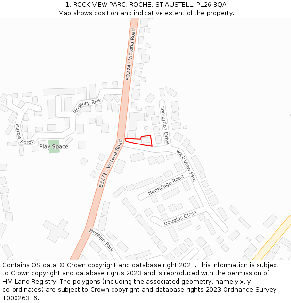 1, ROCK VIEW PARC, ROCHE, ST AUSTELL, PL26 8QA: Location map and indicative extent of plot