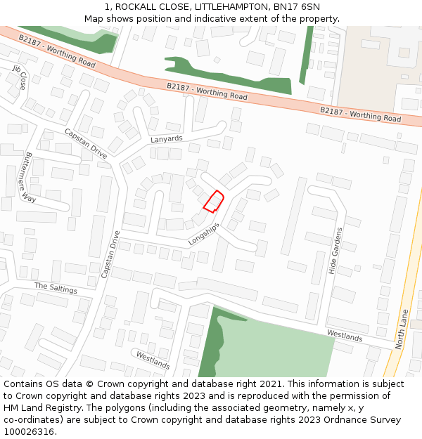 1, ROCKALL CLOSE, LITTLEHAMPTON, BN17 6SN: Location map and indicative extent of plot
