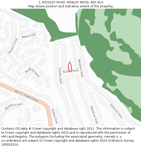 1, ROCKLEY ROAD, ROWLEY REGIS, B65 8LG: Location map and indicative extent of plot