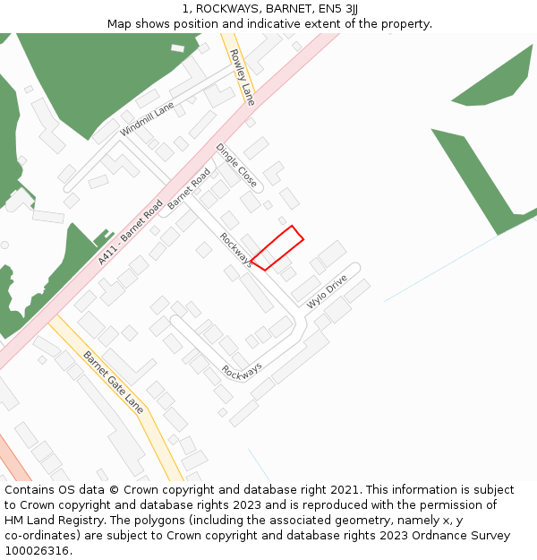 1, ROCKWAYS, BARNET, EN5 3JJ: Location map and indicative extent of plot