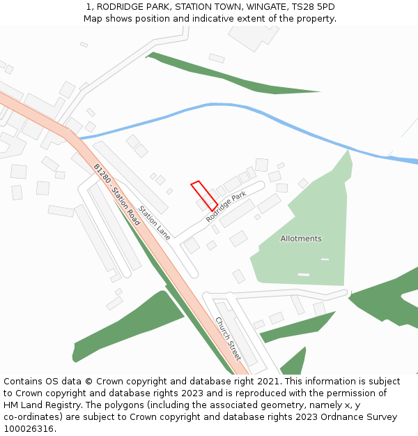 1, RODRIDGE PARK, STATION TOWN, WINGATE, TS28 5PD: Location map and indicative extent of plot