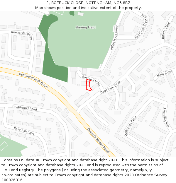 1, ROEBUCK CLOSE, NOTTINGHAM, NG5 8RZ: Location map and indicative extent of plot