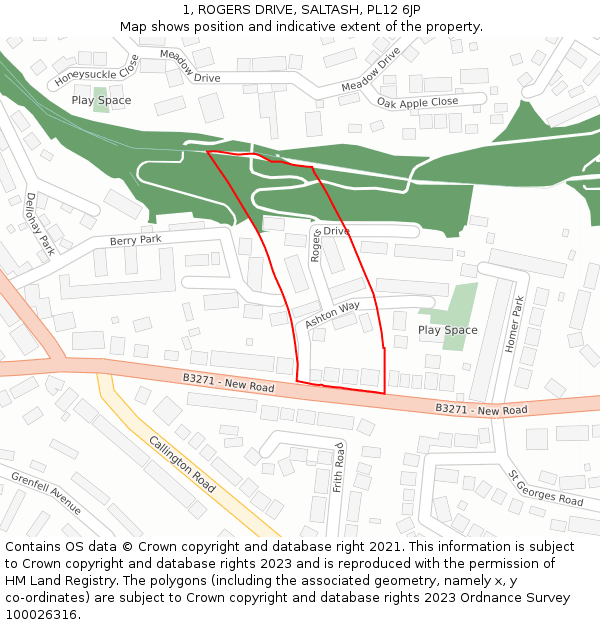 1, ROGERS DRIVE, SALTASH, PL12 6JP: Location map and indicative extent of plot