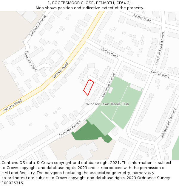 1, ROGERSMOOR CLOSE, PENARTH, CF64 3JL: Location map and indicative extent of plot