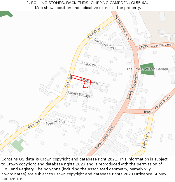 1, ROLLING STONES, BACK ENDS, CHIPPING CAMPDEN, GL55 6AU: Location map and indicative extent of plot