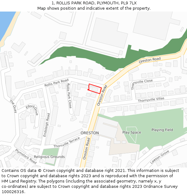 1, ROLLIS PARK ROAD, PLYMOUTH, PL9 7LX: Location map and indicative extent of plot