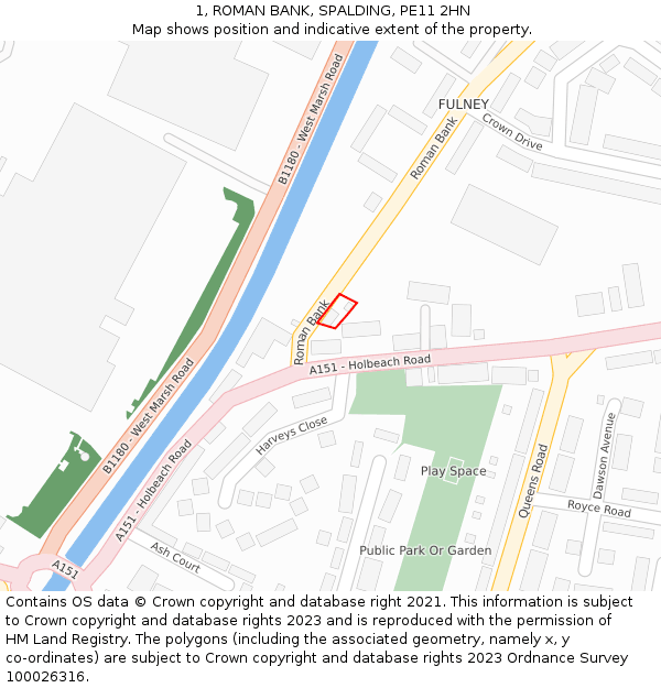 1, ROMAN BANK, SPALDING, PE11 2HN: Location map and indicative extent of plot
