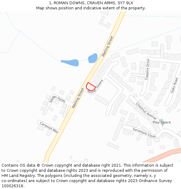 1, ROMAN DOWNS, CRAVEN ARMS, SY7 9LX: Location map and indicative extent of plot