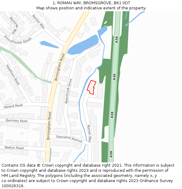 1, ROMAN WAY, BROMSGROVE, B61 0DT: Location map and indicative extent of plot