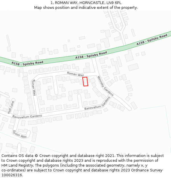 1, ROMAN WAY, HORNCASTLE, LN9 6PL: Location map and indicative extent of plot