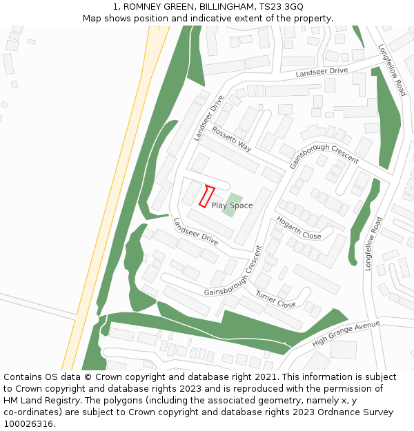 1, ROMNEY GREEN, BILLINGHAM, TS23 3GQ: Location map and indicative extent of plot