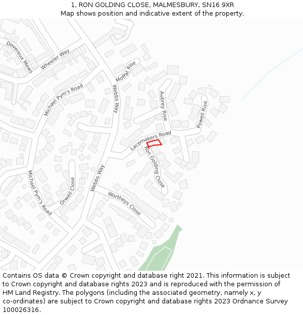 1, RON GOLDING CLOSE, MALMESBURY, SN16 9XR: Location map and indicative extent of plot