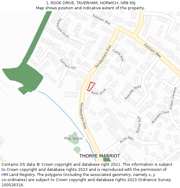 1, ROOK DRIVE, TAVERHAM, NORWICH, NR8 6XJ: Location map and indicative extent of plot