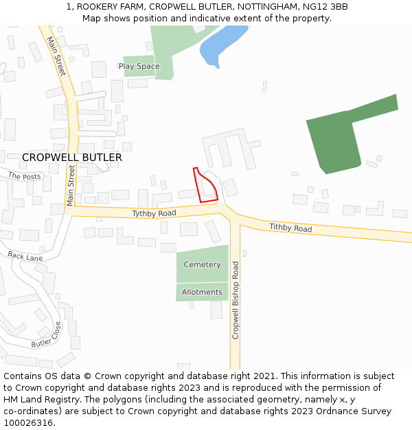 1, ROOKERY FARM, CROPWELL BUTLER, NOTTINGHAM, NG12 3BB: Location map and indicative extent of plot