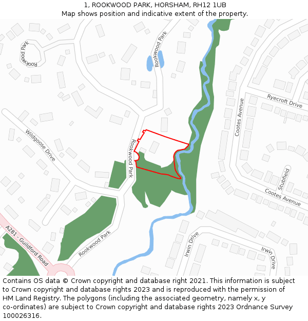 1, ROOKWOOD PARK, HORSHAM, RH12 1UB: Location map and indicative extent of plot