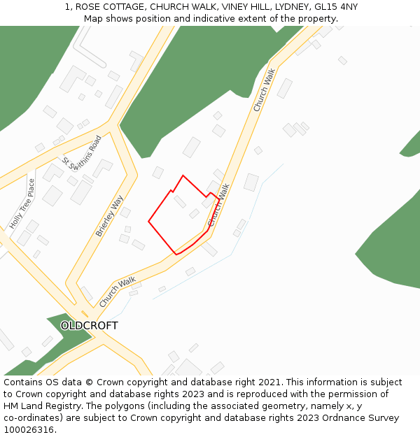 1, ROSE COTTAGE, CHURCH WALK, VINEY HILL, LYDNEY, GL15 4NY: Location map and indicative extent of plot