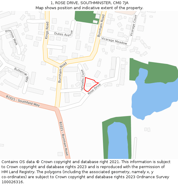 1, ROSE DRIVE, SOUTHMINSTER, CM0 7JA: Location map and indicative extent of plot