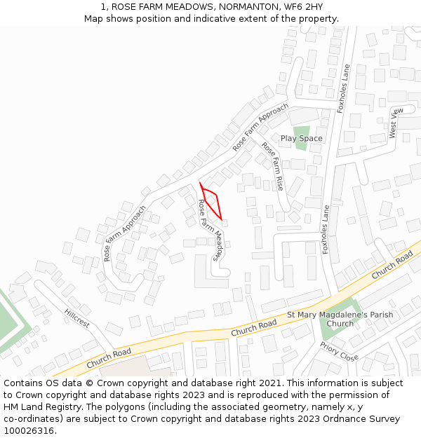 1, ROSE FARM MEADOWS, NORMANTON, WF6 2HY: Location map and indicative extent of plot