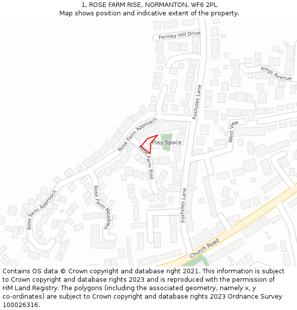 1, ROSE FARM RISE, NORMANTON, WF6 2PL: Location map and indicative extent of plot