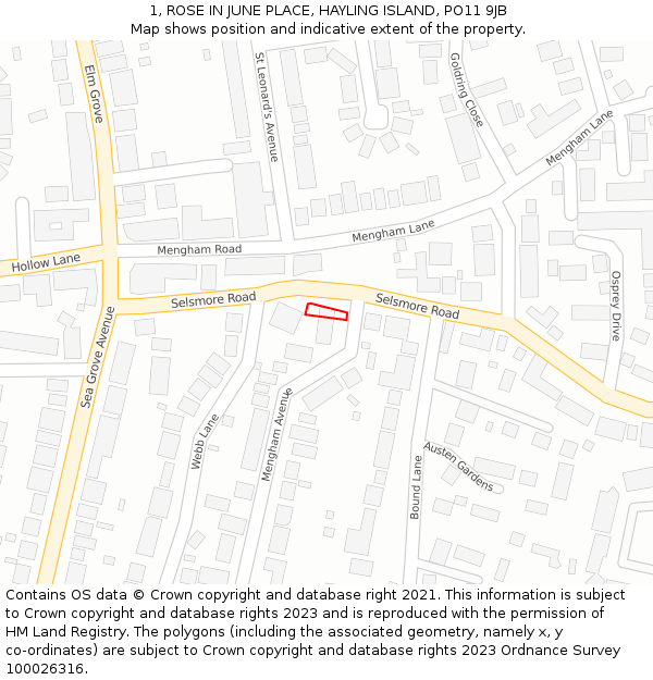 1, ROSE IN JUNE PLACE, HAYLING ISLAND, PO11 9JB: Location map and indicative extent of plot