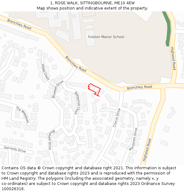 1, ROSE WALK, SITTINGBOURNE, ME10 4EW: Location map and indicative extent of plot