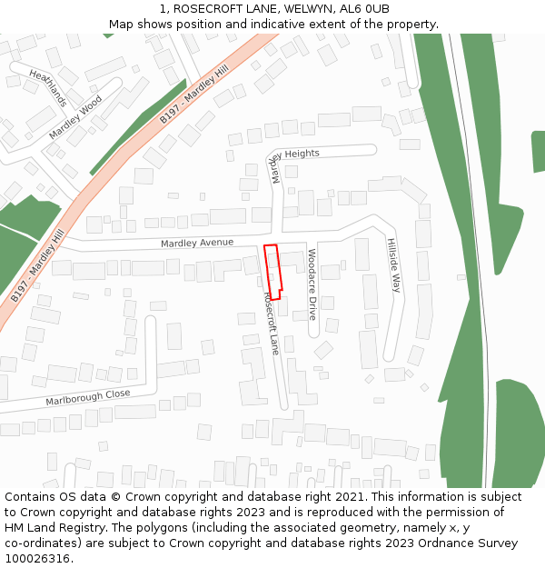 1, ROSECROFT LANE, WELWYN, AL6 0UB: Location map and indicative extent of plot