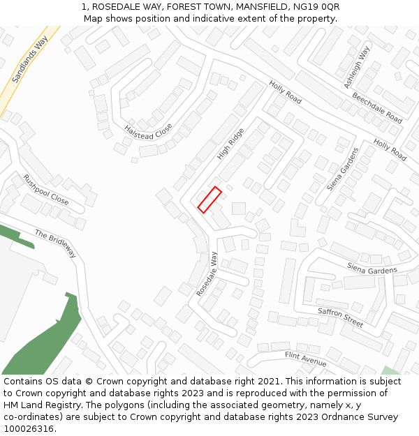 1, ROSEDALE WAY, FOREST TOWN, MANSFIELD, NG19 0QR: Location map and indicative extent of plot