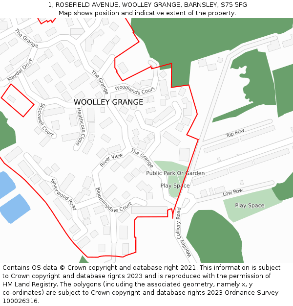 1, ROSEFIELD AVENUE, WOOLLEY GRANGE, BARNSLEY, S75 5FG: Location map and indicative extent of plot