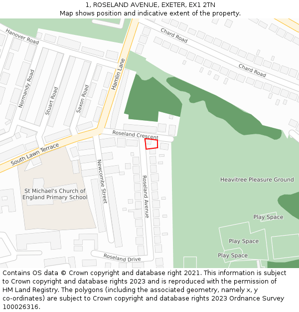 1, ROSELAND AVENUE, EXETER, EX1 2TN: Location map and indicative extent of plot