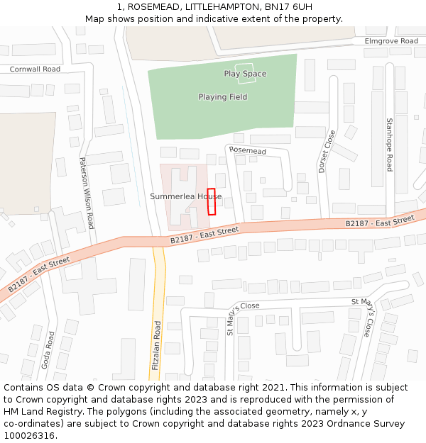 1, ROSEMEAD, LITTLEHAMPTON, BN17 6UH: Location map and indicative extent of plot