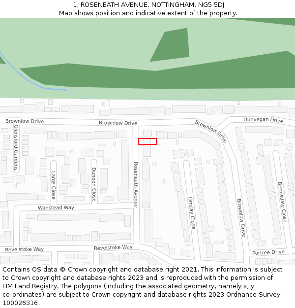 1, ROSENEATH AVENUE, NOTTINGHAM, NG5 5DJ: Location map and indicative extent of plot