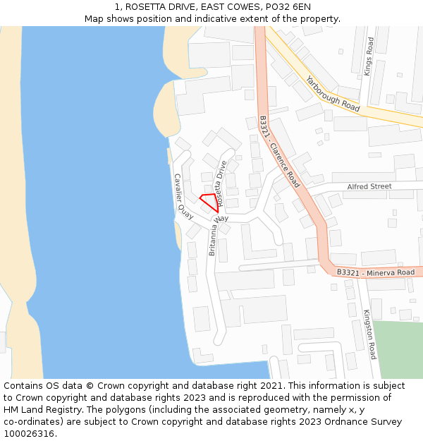 1, ROSETTA DRIVE, EAST COWES, PO32 6EN: Location map and indicative extent of plot