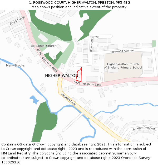 1, ROSEWOOD COURT, HIGHER WALTON, PRESTON, PR5 4EG: Location map and indicative extent of plot