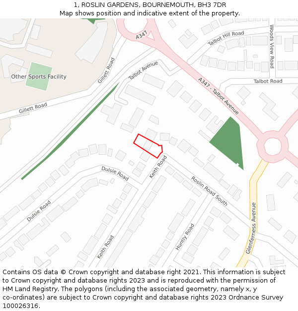 1, ROSLIN GARDENS, BOURNEMOUTH, BH3 7DR: Location map and indicative extent of plot
