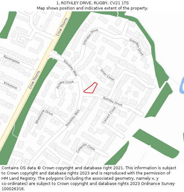 1, ROTHLEY DRIVE, RUGBY, CV21 1TS: Location map and indicative extent of plot